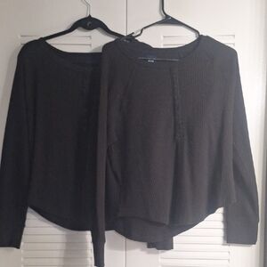 2 Gap Size Small Classic Black Waffle Henley With Round Hem